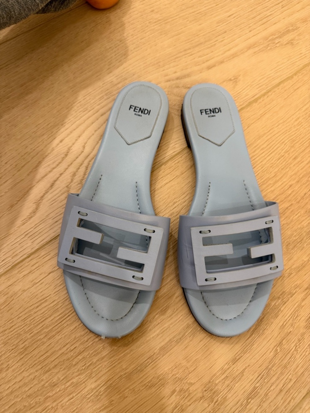 Fendi Light Blue Logo Slide Mules - Picture 8 of 8
